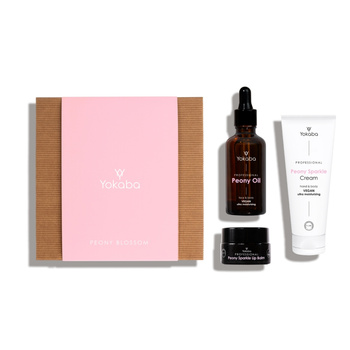 Yokaba Zestaw Prezentowy Peony Blossom: Peony Sparkle Cream 75ml, Peony Oil 50ml, Peony Sparkle lip balm 15ml
