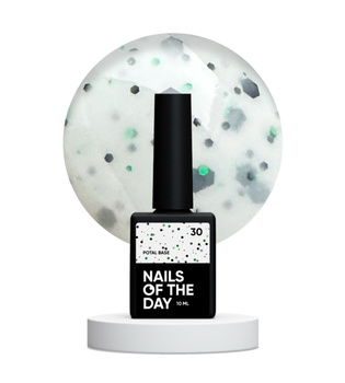 NAILSOFTHEDAY Potal Base 30 – mleczna baza z czarnym oraz zielonym brokatem, 10 ml