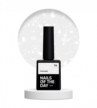 NAILSOFTHEDAY Potal Base 14 – mleczno-biała baza z białymi holograficznymi płatkami, 10 ml