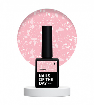 NAILSOFTHEDAY Potal Base 13 – jasno-różowa baza z białymi holograficznymi płatkami, 10 ml