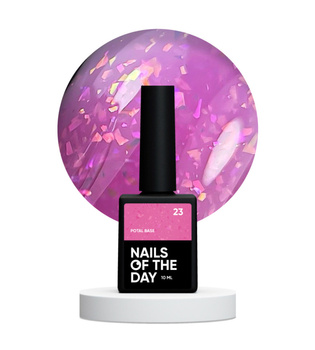 NAILSOFTHEDAY Potal Base 23 – ciemno-różowa baza z holograficznymi płatkami, 10 ml