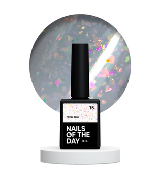 NAILSOFTHEDAY Potal Base 15 – mleczno-biała baza z różowymi holograficznymi płatkami, 10 ml