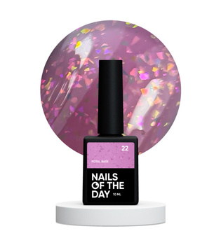 NAILSOFTHEDAY Potal Base 22 – różowo-liliowa baza z holograficznymi płatkami, 10 ml