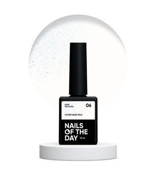 NAILSOFTHEDAY Cover base NEW Formula Milk 06 - półprzezroczysta mleczna baza hybrydowa z niebieskim brokatem, 10 ml