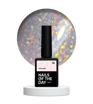 NAILSOFTHEDAY Potal Base 18 – delikatnie różowa baza z pomarańczowymi holograficznymi płatkami, 10 ml