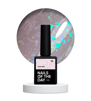 NAILSOFTHEDAY Potal Base 19 – różowo-mleczna baza z niebieskimi holograficznymi płatkami, 10 ml